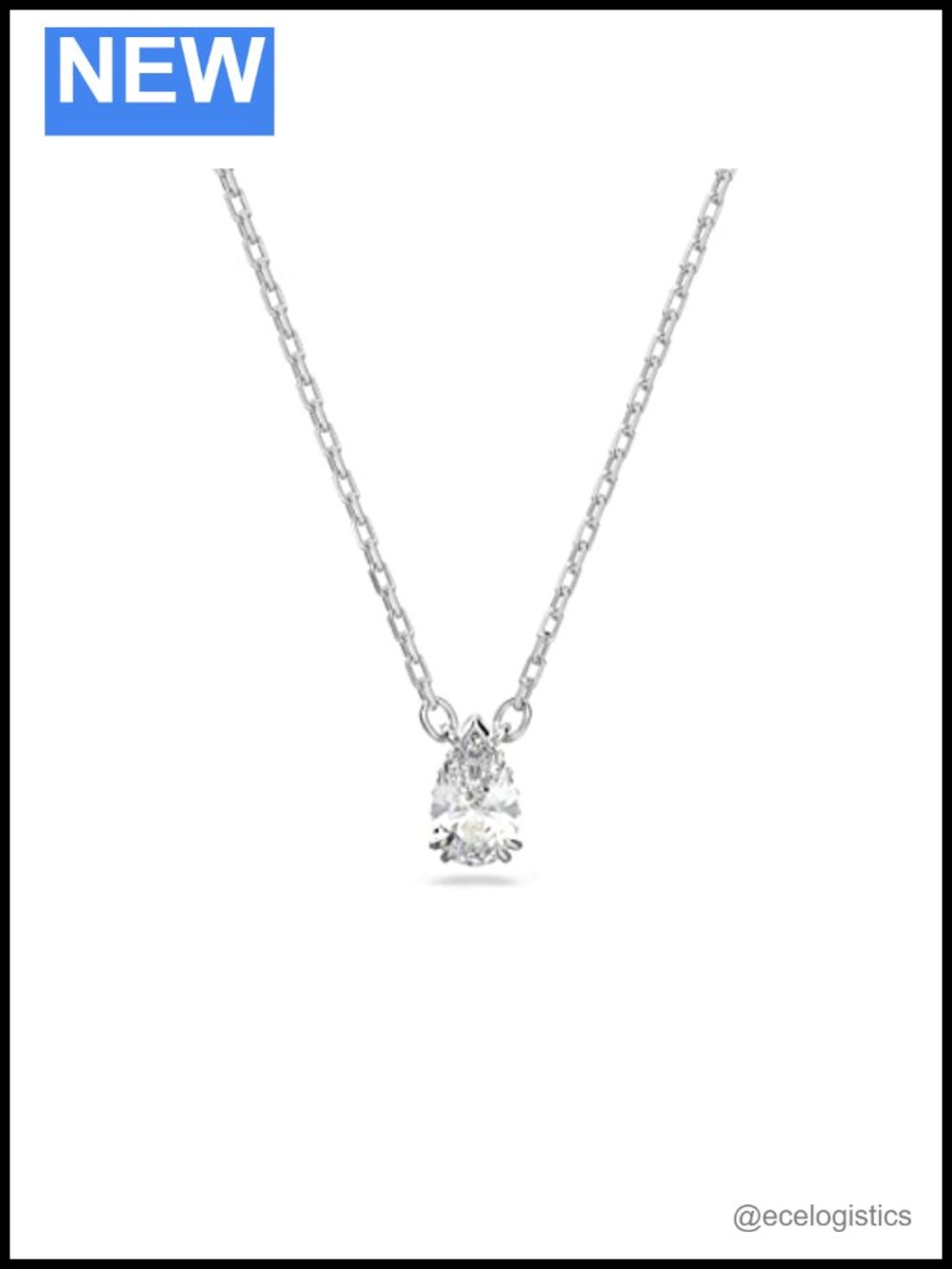 Swarovski Stilla Pear Cut Crystal Pendant Necklace Rhodium Finish